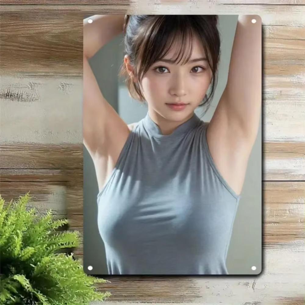 Metal Wall Art Portrait Light Blue Woman Figure Aluminum Plaque Home Bar Office Decor Gift