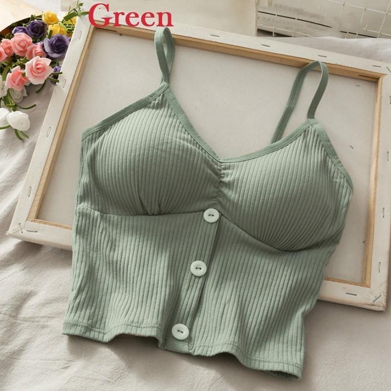 Fashion Ladies V-Neck Knitted Button Strap Vests Sexy Solid Colors Sleeveless Tank Tops Spring and Summer and Autumn Seamless Underwear Camisoles