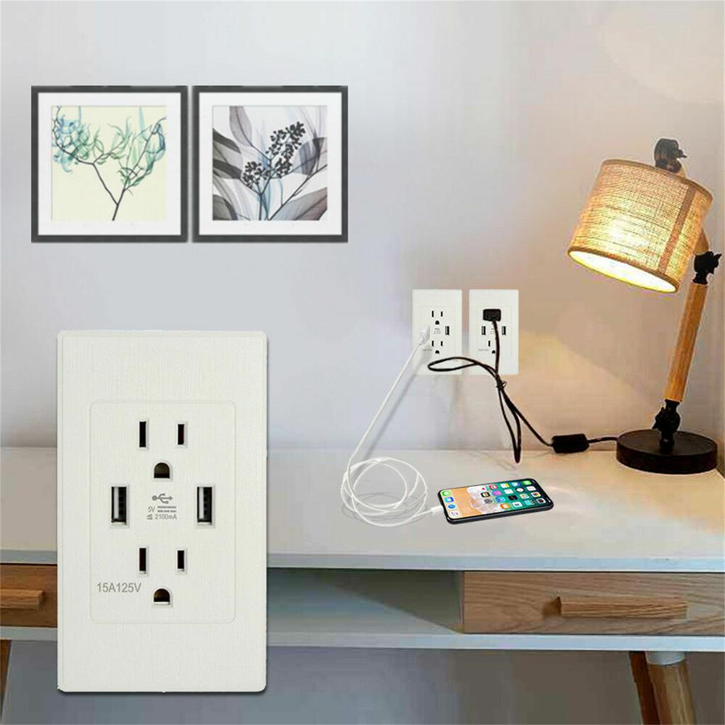 15a Dual Usb Wall Outlet Port Power Socket Charger High Speed Charging Technology Ac Receptacle Plate