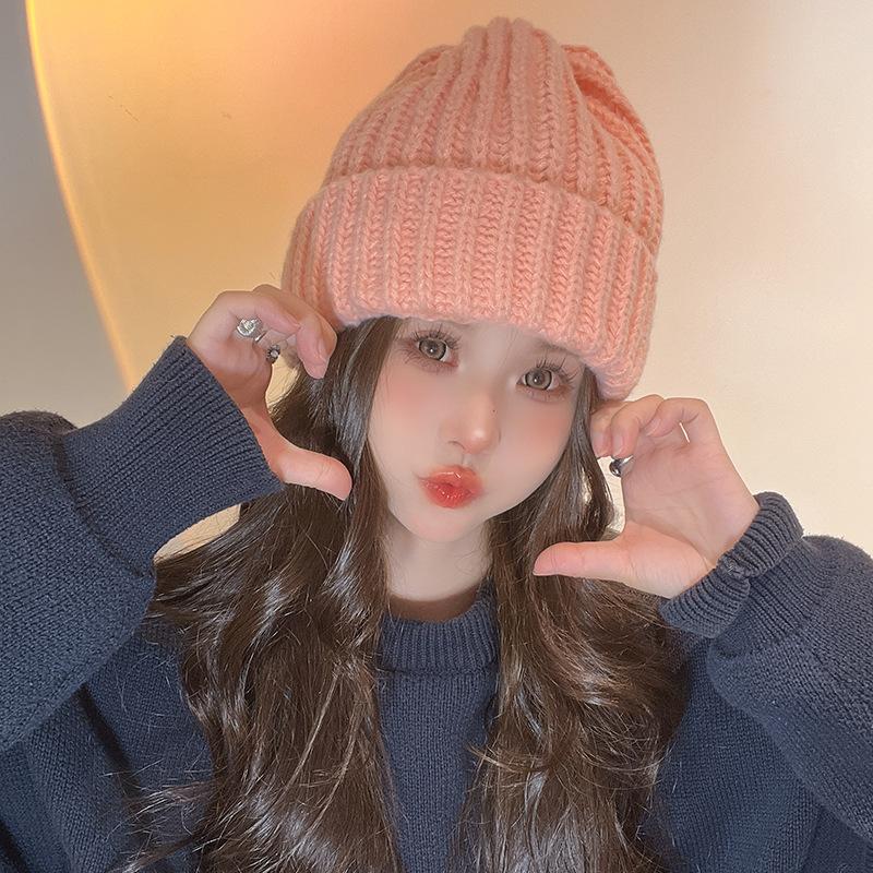 Japanese Autumn and Winter New Korean Version Big Head Wool Hat Showing Face Small Knit Hat Ear Protection and Warmth Fashion Pile Hat Men