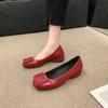 New soft leather shallow mouth medium heel single shoes women's shoes round head versatile rough heel soft leather versatile commuter work shoes