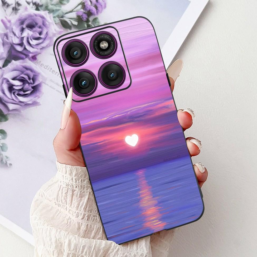 For Motorola Edge 60Pro XT2507-1 Back Cover For Motorola Edge 60 Pro Case Cute Cartoon Luxury Flower Painted Black Silicone 6.7"