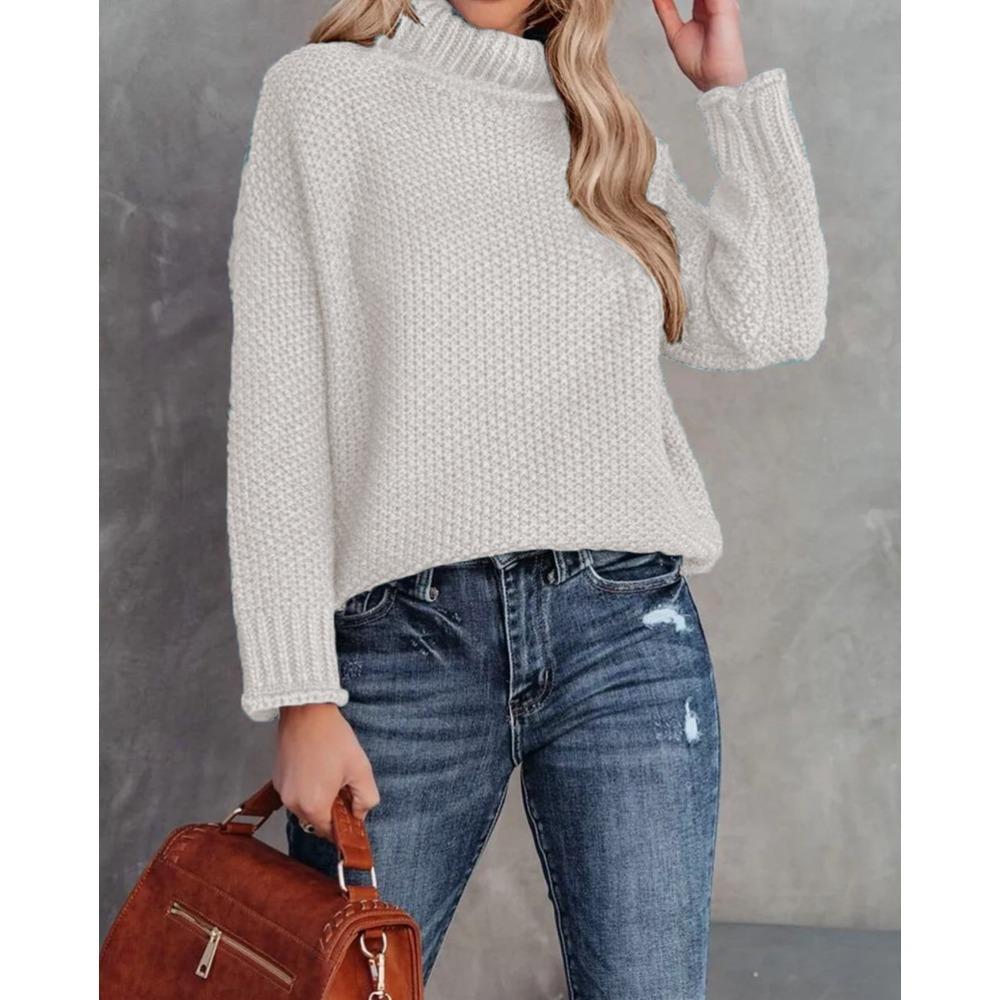 New Autumn and Winter Knitted Sweater, Solid Color High-neck Casual Loose Sweater Pullover