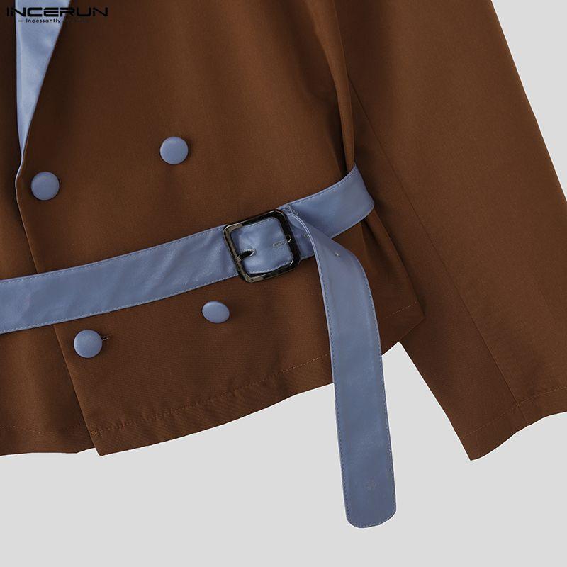 INCERUN Two Piece Suit Men Stitching Lapel Long Sleeve Thin Blazer Long Pants Casual Outfits Sets