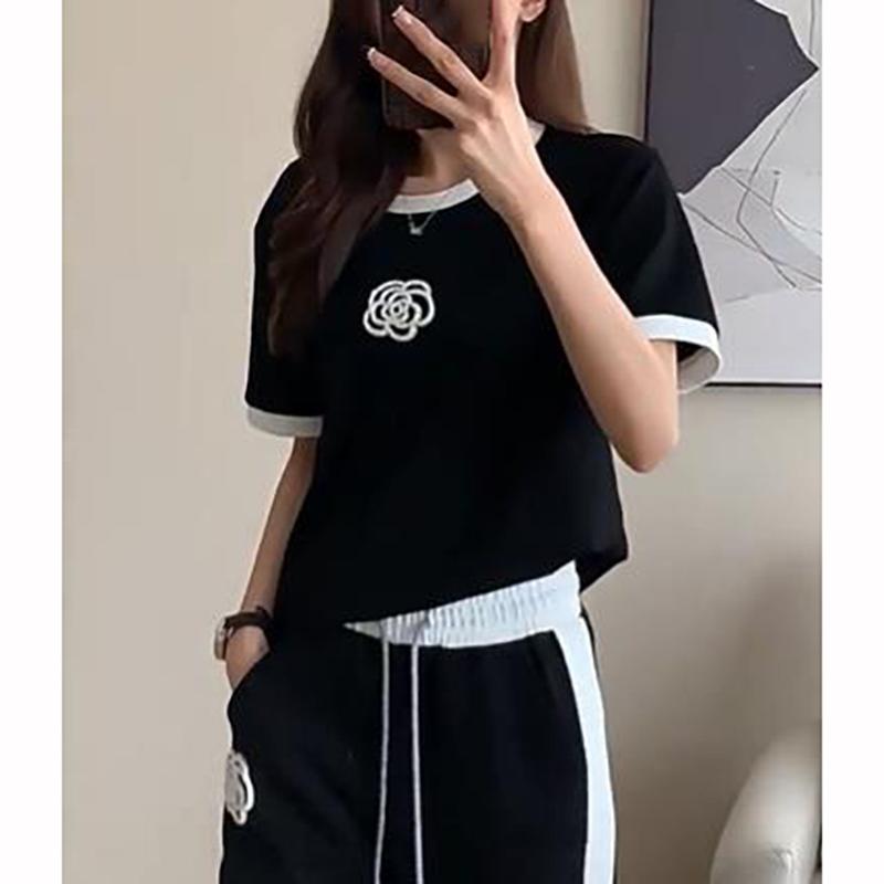 Sommer Damen Sets Rundhals Kurzarm T-Shirt Hose Damen Trainingsanzüge Outfits