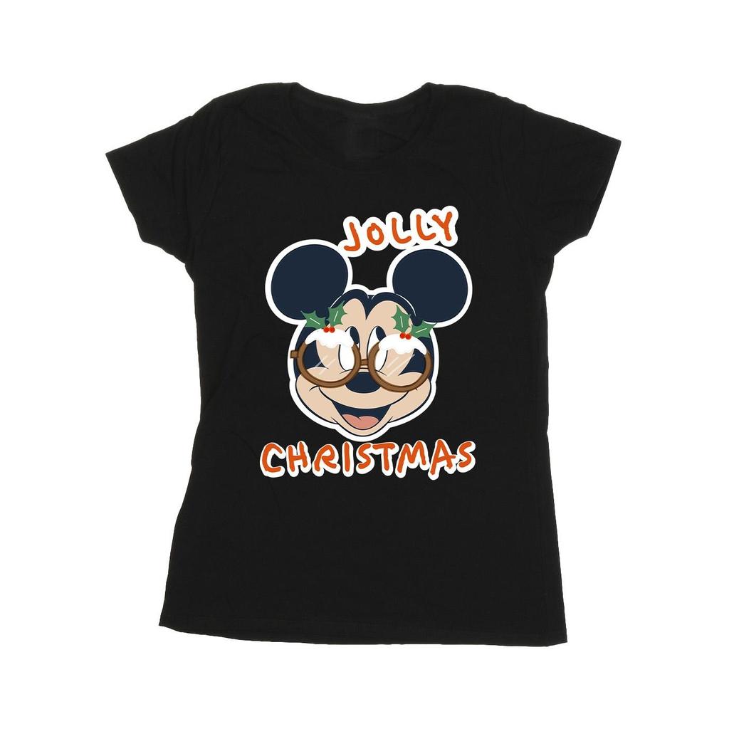 Disney Womens/Ladies Mickey Mouse Jolly Christmas Glasses Cotton T-Shirt