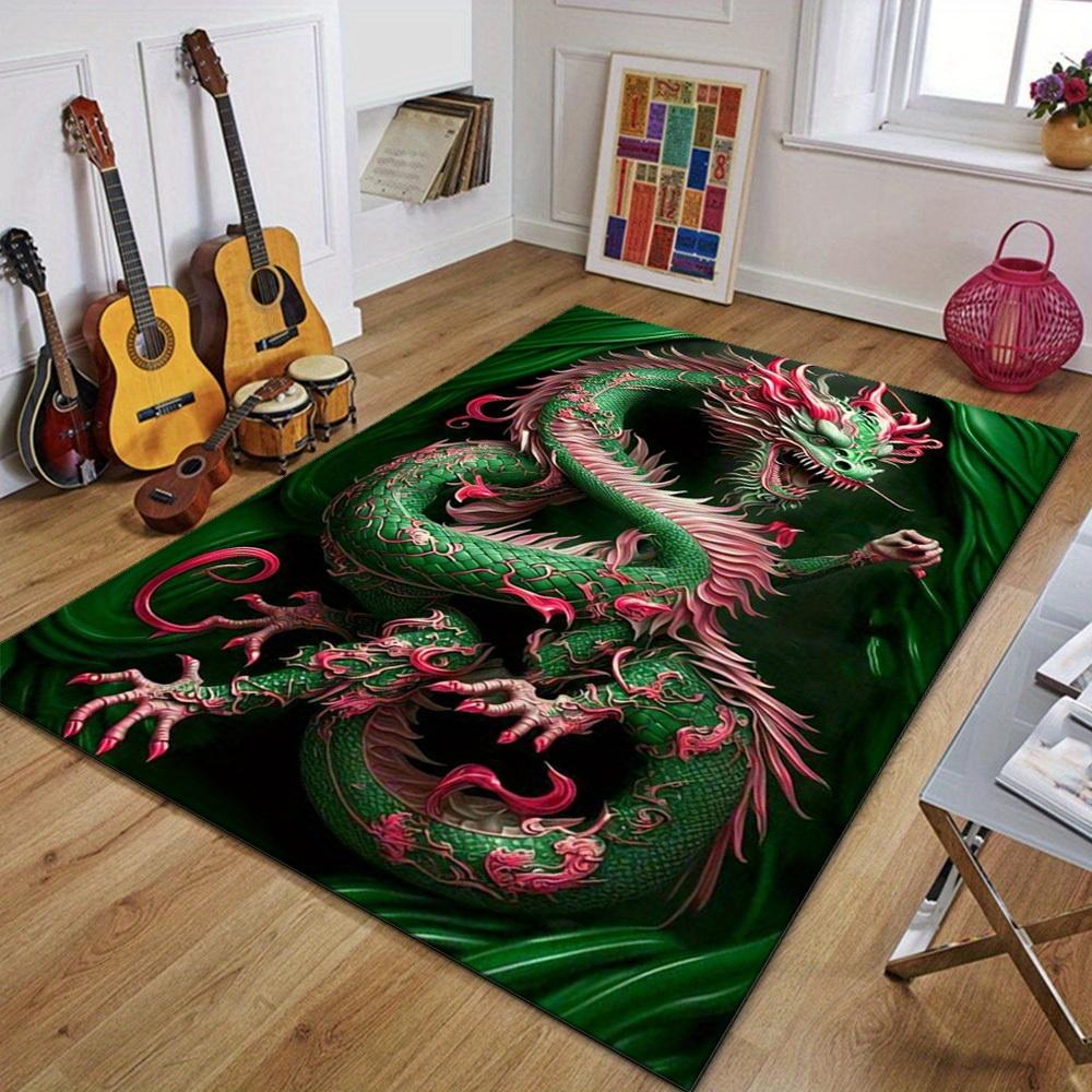 Vibrant Dragon Design Area Rug -Crystal Velvet, Non-Slip Rubber Backing, Perfect for Home, Restaurant, Coffee Shop