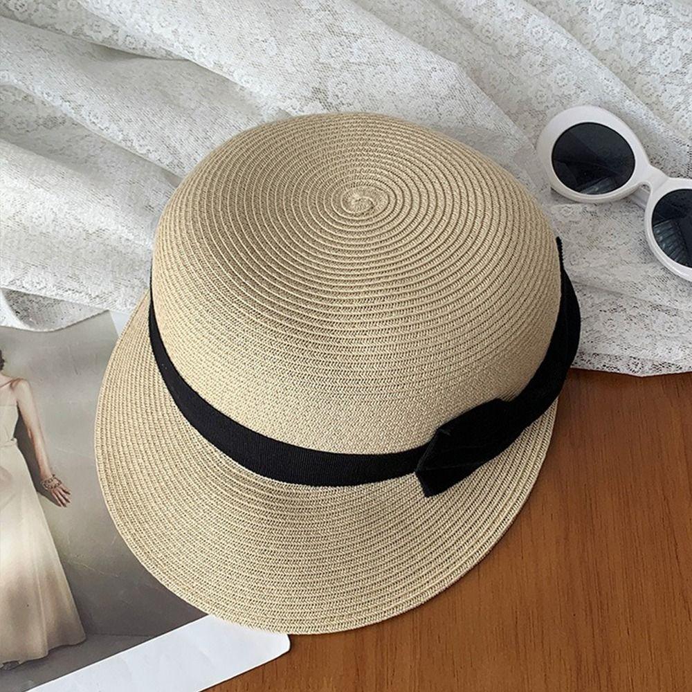 Elegant Bow Straw Cap Summer Equestrian Hat Retro Woven Straw Cap Outdoor