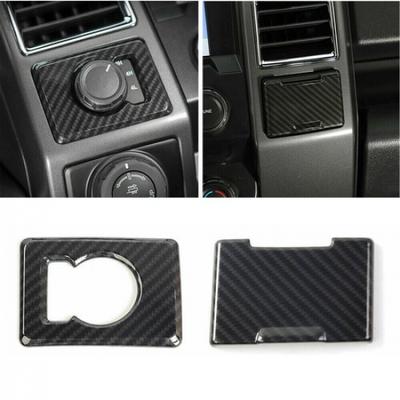Power Outlet Panel & 4WD Switch Cover Trim For Ford F150 2015-  Carbon Fiber