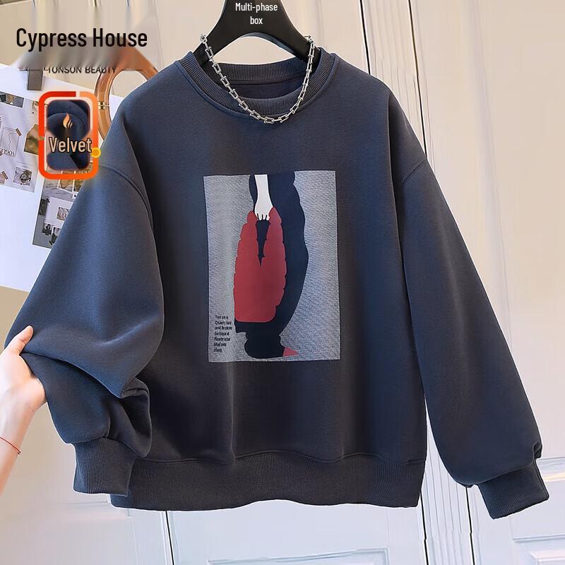 

Women s Fashion Fleece-Lined Loose Round Neck Sweatshirt One Size