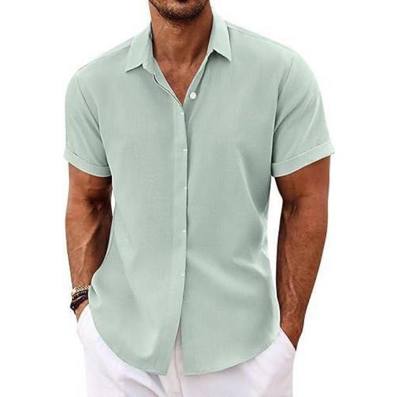 Summer Men's Linen Short Sleeve Shirt Casual Button Down Versatile Simple Top