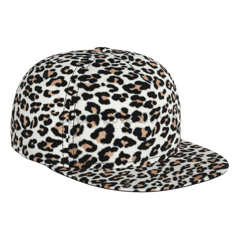 Leopard Print Baseball Cap Men Women Adjustable 3D Printed Snapback Flat Bill Hip Hop Hat Flat Brimmed Hat