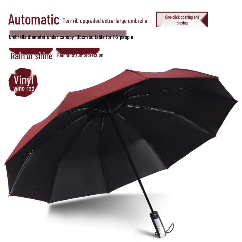 Customized Men's 10-Rib Automatic Sun & Rain Triple Folding Umbrella