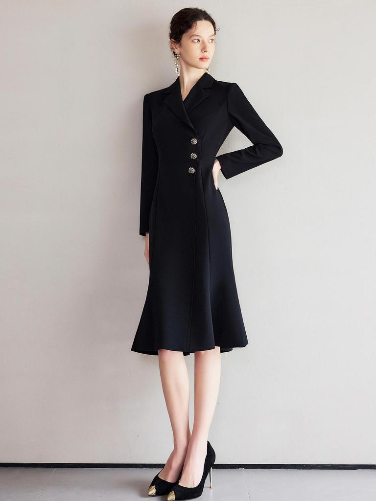 2025 Spring Hepburn Style Women's Black Fishtail Suit Dress: Elegant and Professional