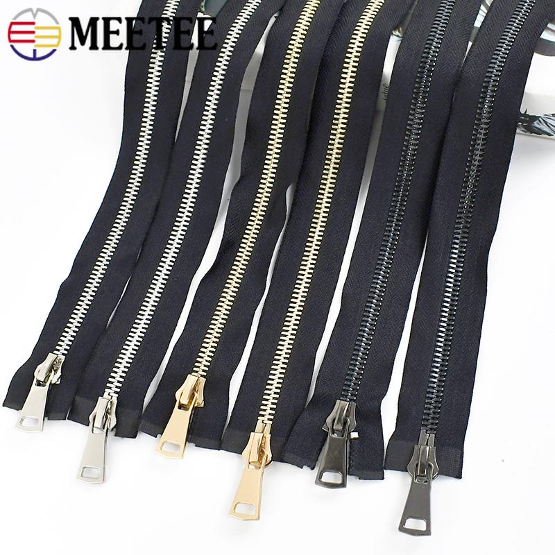 Meetee 70/80/90/100cm 8# Cremalleras Metálicas de Extremo Abierto con Doble Deslizador Cremalleras para Ropa Bolsas Cierres de Bloqueo Automático Accesorios de Costura DIY para Reparación