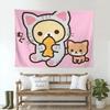 Rilakkuma Cat Costume Tapestry Pink Taiyaki Bear Wall Hanging Aesthetic Room Decor Cool Room Stuff Background Cloth For Bedroom