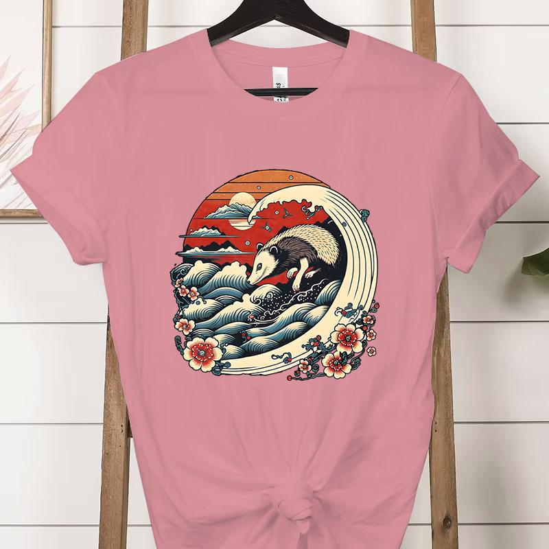 Vintage Opossum Wave Classic Tshirt Women Funny Possum Gift Retro Flower Wave Opossum Tshirt Female Cute Opossum Lover Tees