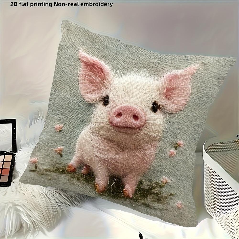 Entzückendes Schwein 2D Flachdruck Nicht-Echte Stickerei Kissen für Gemütliche Dekoration Sofakissenbezug, Heimdekoration, 2D-Druck
