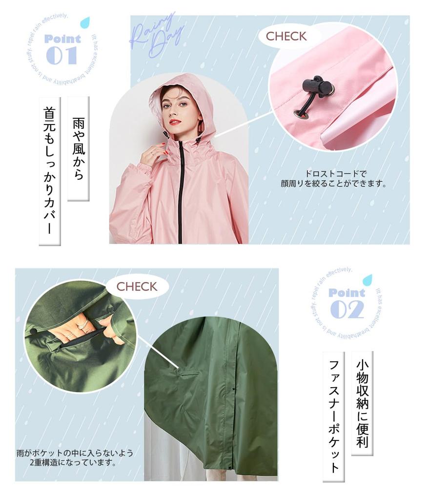 Leichter Regenponcho mit Aufbewahrung, doppelt geeignet für und Herren, Tasche, Taschen, Schicht, knielang, Radfahren, Rucksäcke, (khaki)