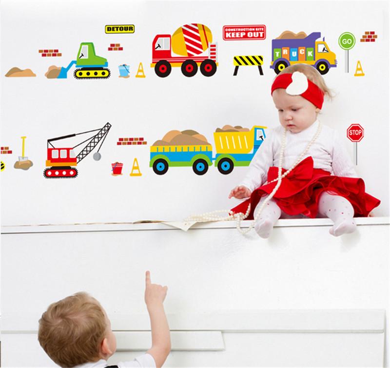 Cartoon Vehicle Traffic Car Buses Wall Sticker for Kids Room Living Room Kindergarten Baby Nursery room DIY decoration