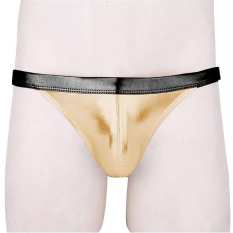 YSMARKET PU Faux Leather Lingerie Sexy Tight Mens Underwear Briefs/Zipper Open Crotch Boxers/Drawstring Hotpants E6739