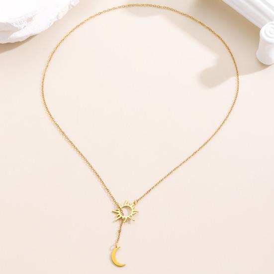 Sun And Moon Necklace for Women Plated Y Necklace Stainless Steel Hypoallergenic