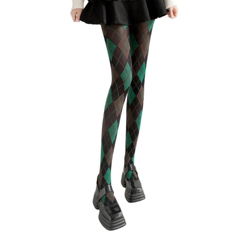 Dames Argyle Ruitpatroon Panty Ademend Nylon Stof OnDoorzichtig Maillot Kousen Stijlvolle Contrastkleur Leggings