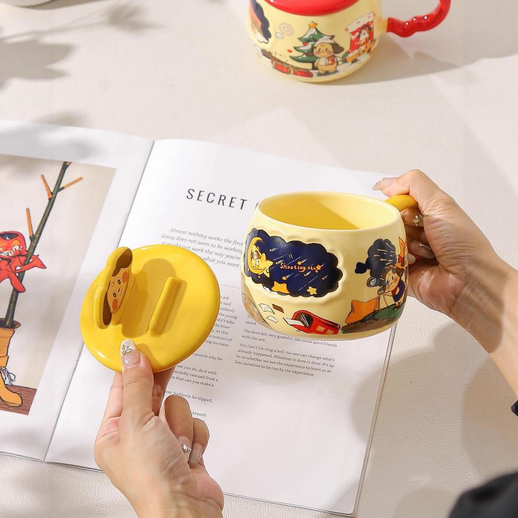 Creative mobile phone holder mug hand-painted wind cartoon puppy high value girl water cup office household cup