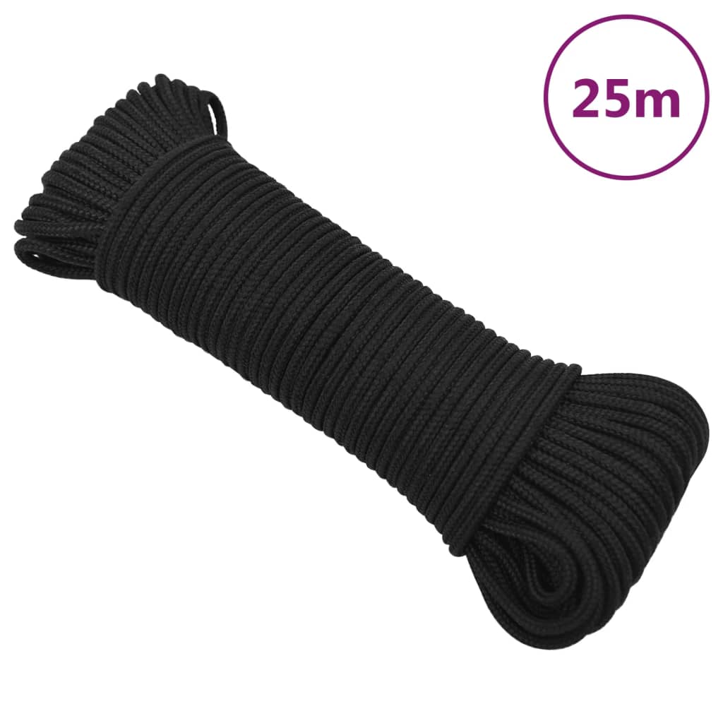 Vidaxl Linka Żeglarska, Czarna Jednolita, 4 Mm, 25 M, Polipropylen