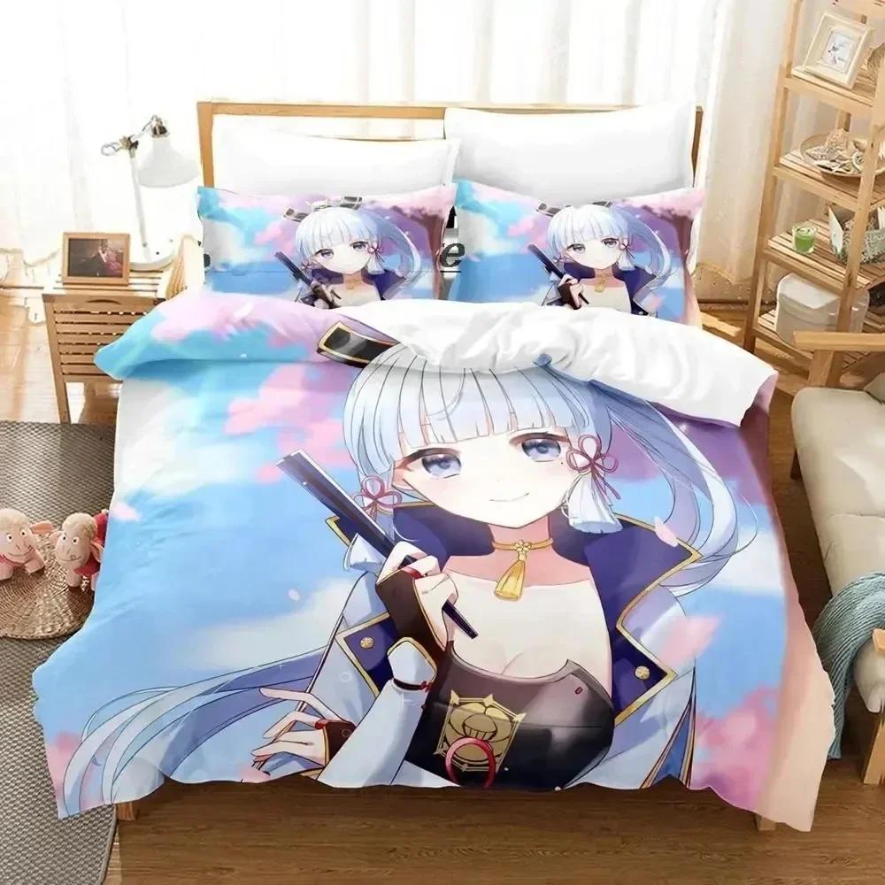 Game Genshin Impact Kamisato Ayaka Bedding Set Printed With Pillowcase Bed Duvet Cover Soft Single Double Queen Super King Size