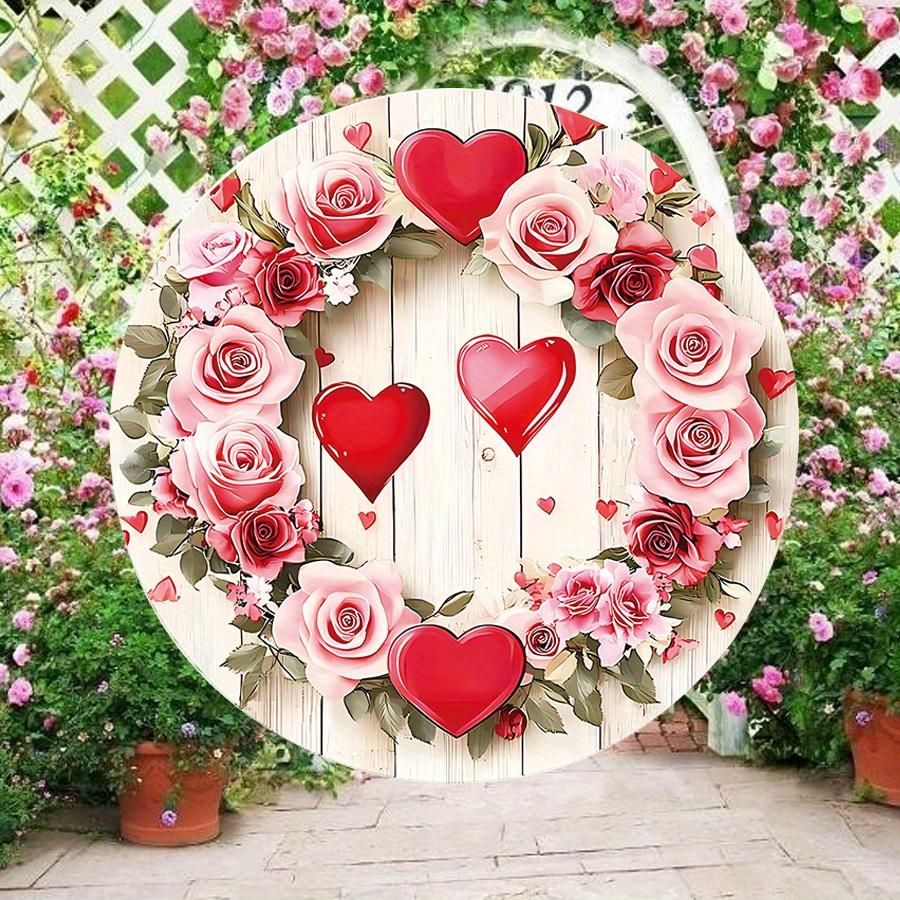 2D Flat 20cm Happy Valentine's Day love rose Wooden Wall Hanging Decor - car balloon Universal Holiday Wooden Pendant, Home Decoration, Welcome Sign