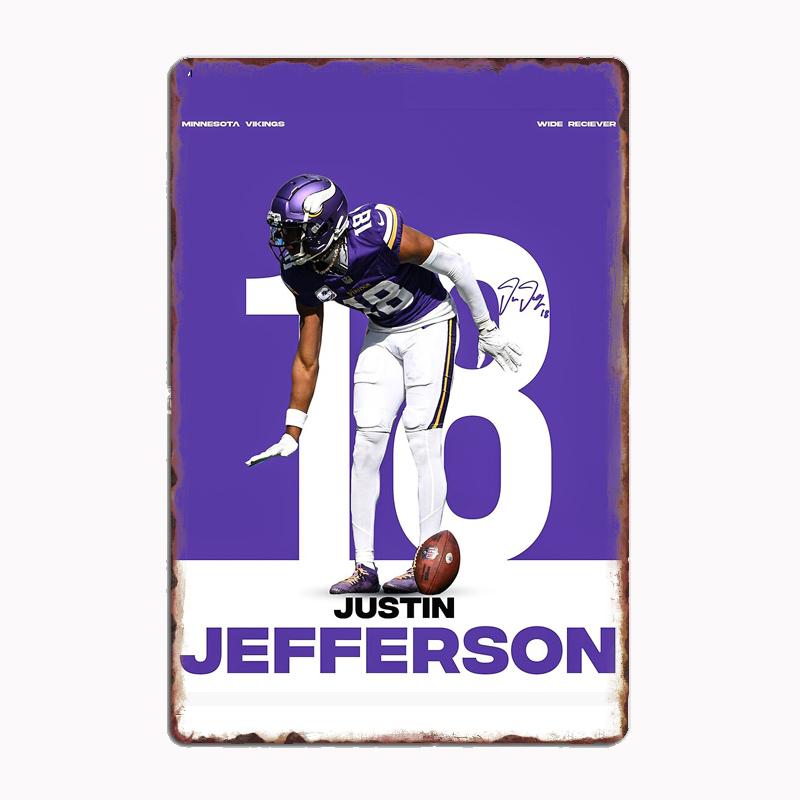 

Justin Jefferson Minimalist Football Player Retro Metal Poster Sign Club Mural Wall Art Plaque Tin Room Decoration Home Decor 20x30cm（7.8x11.8inch）