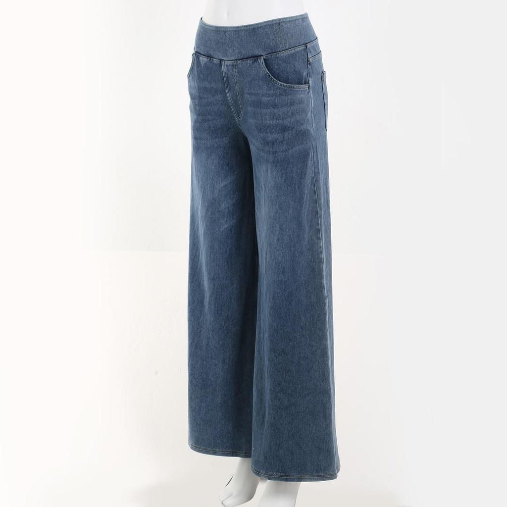 Casual Baggy Jeans Women's Elastic Waistband Wide Leg Jeans Elegant Slim Fit Denim Trousers American Retro Denim Palazzo Pants