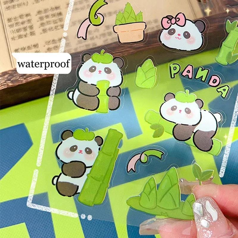 10 Sheets Cartoon Panda Stickers PET Transparent Sticky Decoration DIY Cups Diary Planner Stickers for School Gift Kids Girl