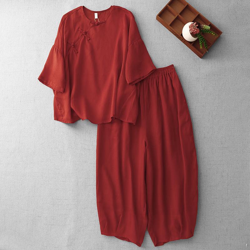 2026 Summer Zen Retro Cotton Linen Casual Set XL красный