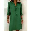 Women's V Neck Long Sleeve Loose Casual Midi Dress Solid Ruffle Shirt Dress