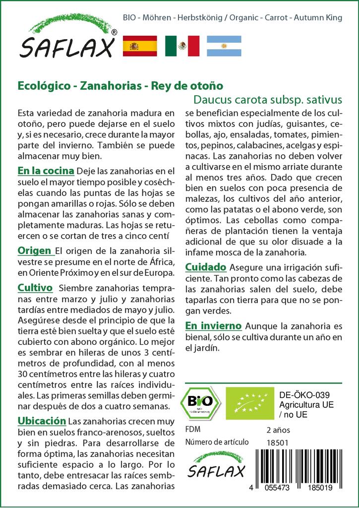 SAFLAX Garden In the Bag - Organic - Carrot - Autumn King - 1000 Seeds - With Substrate In a Fitting Stand Up Bag - Daucus Carota