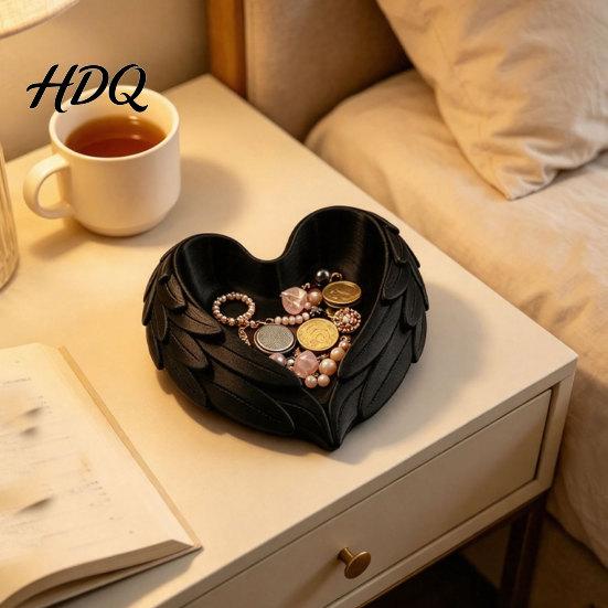 Delicate Relief Jewelry Tray 3D Printed Heart Shaped Tray Wing Girlish Organizer