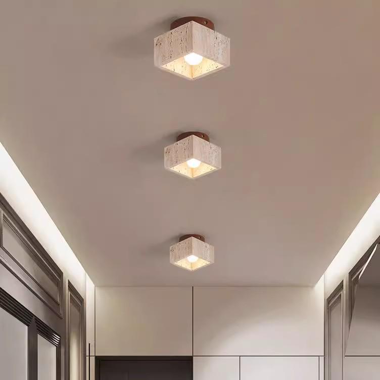 Yellow Travertine Wabi-Sabi Ceiling Light for Entryway or Balcony