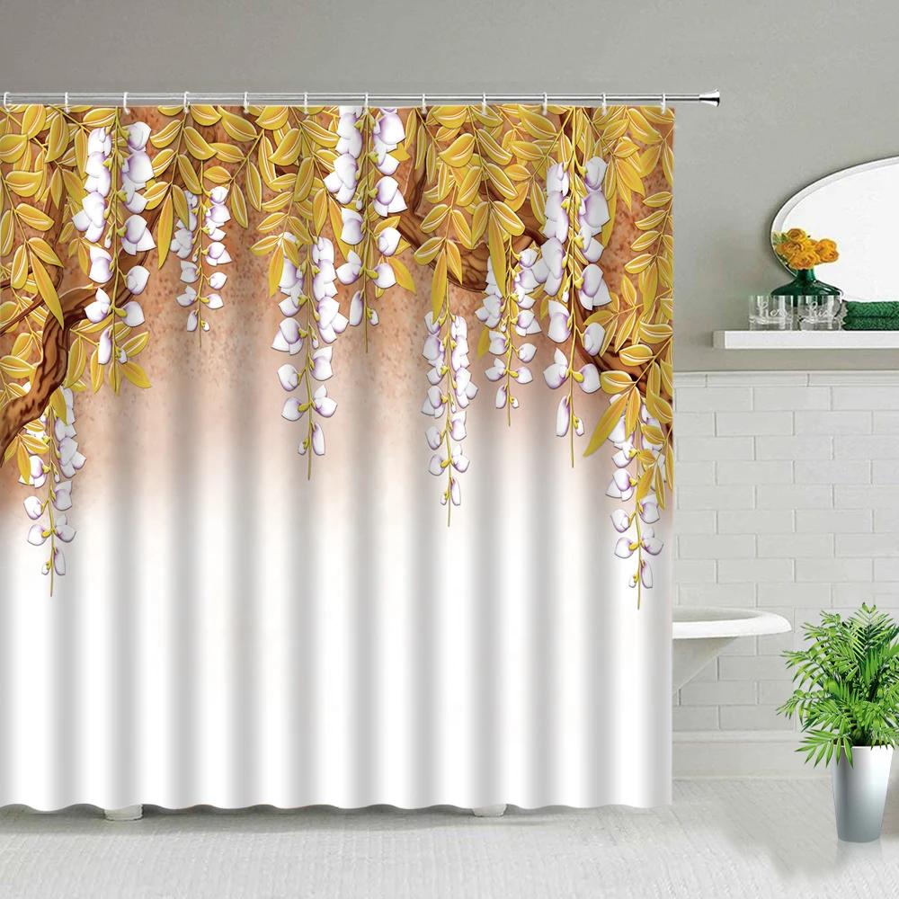 Flowers Plant Shower Curtains 3D Simple Purple Dandelion Flower Printing Polyester Home Decoration Waterproof Bathroom Curtain