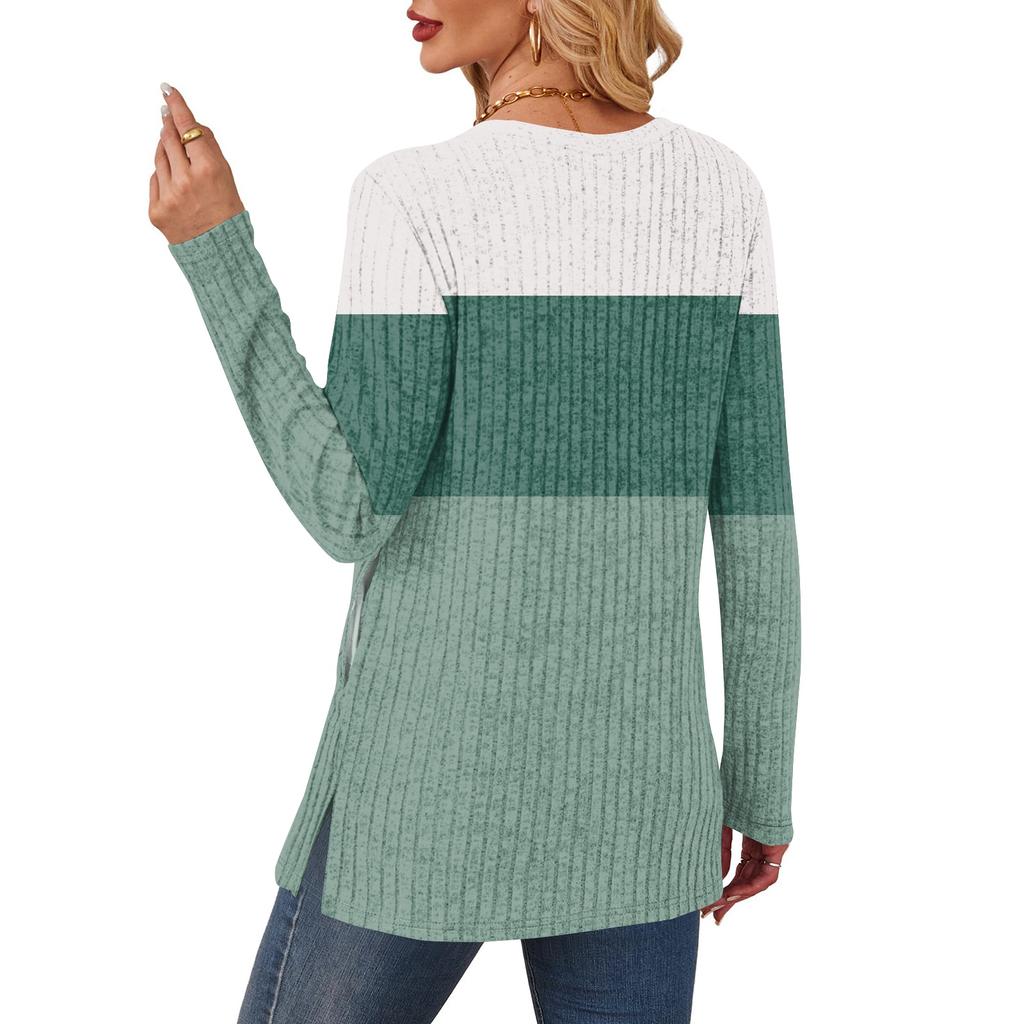 Womens Sweaters Crewneck Long Sleeve Shirts With Pockets Fall Outfits Fashion Winter Clothing Side Slit