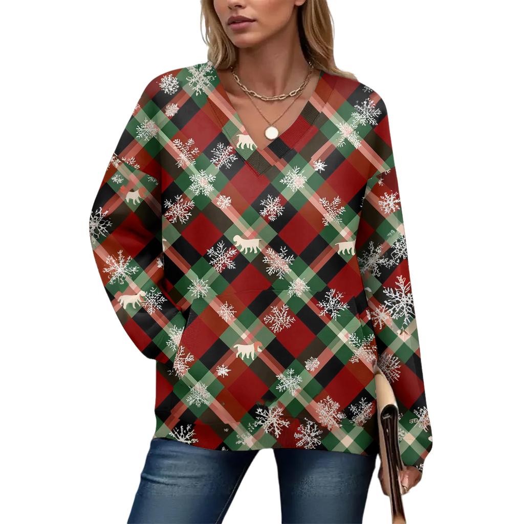 Women's Casual And Fashionable Christmas Print Long-Sleeved Top