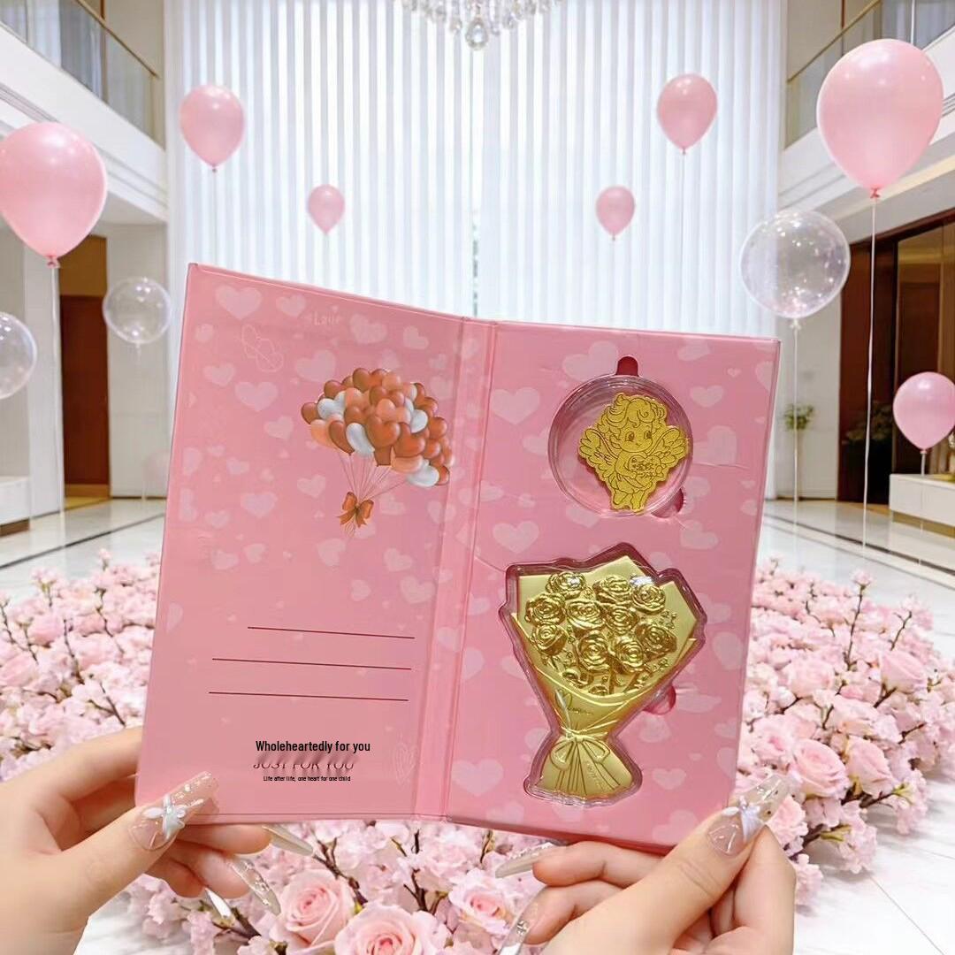 Gold Handheld 999 Pure Gold Rose Bouquet - Qixi Festival Valentine s Day Luxury Gift with Premium Gift Box Packaging