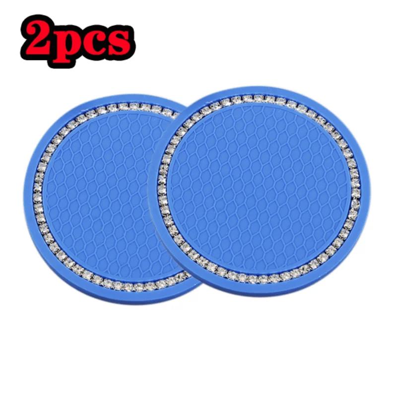 

2pcs Non-slip Car Water Cup Pad Diamond Rhinestone Rubber Mat For Bottle Holder Coaster Auto Interior Anti-skid Cup Holders 7cm синій