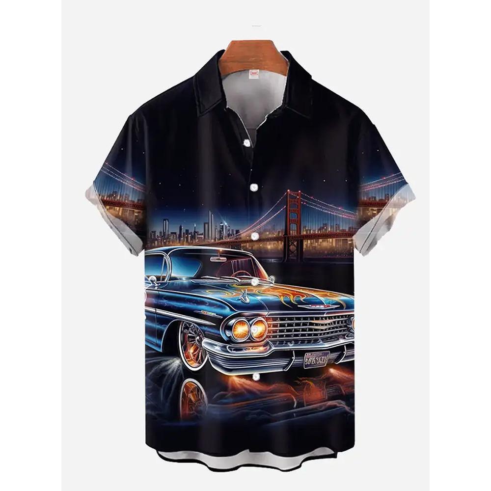 Camisa de Manga Corta de Verano para Hombre con Estampado de Motocicleta para Mujer, Camisa con Cuello, Camisa Casual de Manga Corta Hip-hop para Calle de Hombre