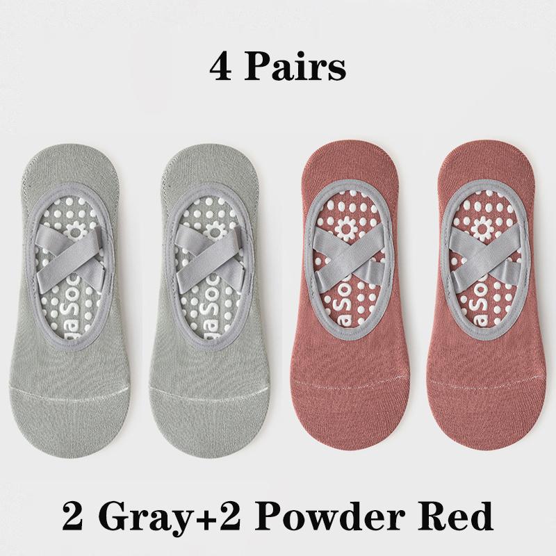 4 Pairs Yoga Socks for Women Bandage Pilates Non-Slip Grip Socks Backless Breathable Fitness Sports Ballet Dance Floor Socks