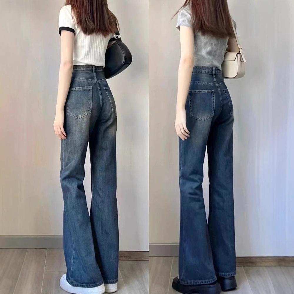 Women's Non-Clingy Fleece-Lined High-Waisted Slimming Flare Jeans for Autumn/Winter - Wide-Leg, Hip-Covering Style.