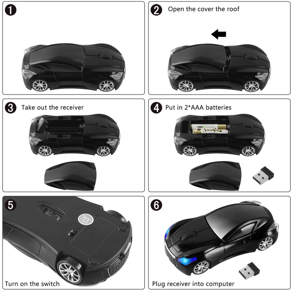 RUUNNER Cool Small Car Mouse, Wireless Mouse, Cool Car-Shaped, Sports Car-Shaped, Compact, Optical Cordless Mouse, Small, Lightweight, Portable, USB