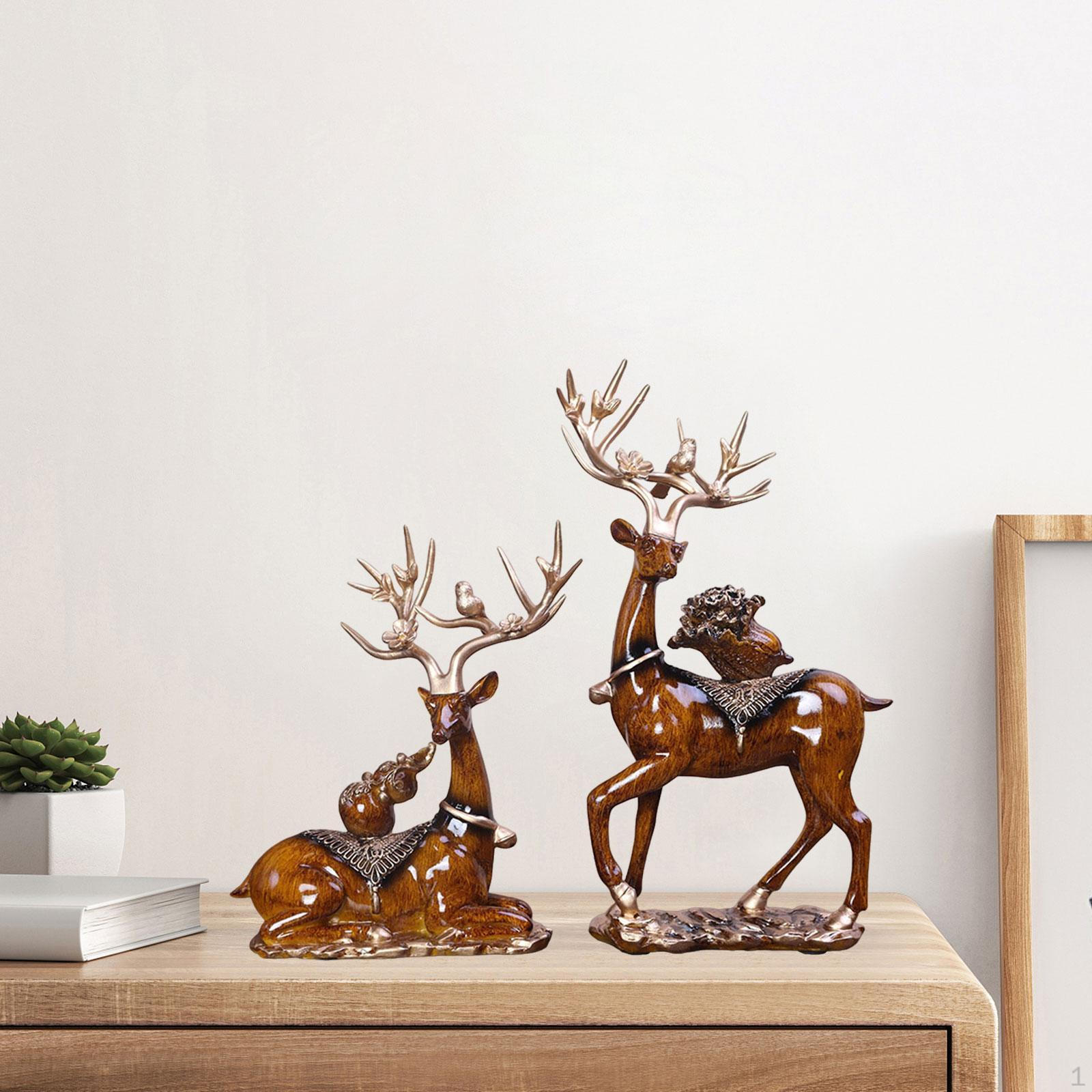 

2 шт. Статуя оленя, скульптура животного, тонкая работа, орнамент фэн-шуй, статуэтка оленя из смолы 17x7x32cm 18x6x24cm