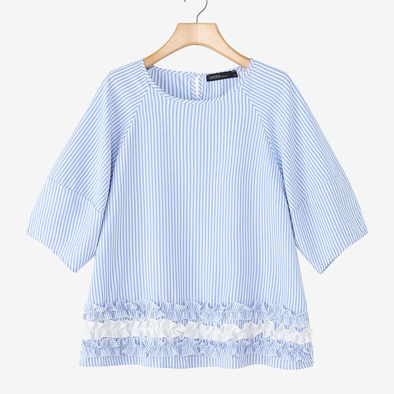 

ZANZEA Women Casual Round Neck Loose Short Sleeve Stripe Blouse S синій